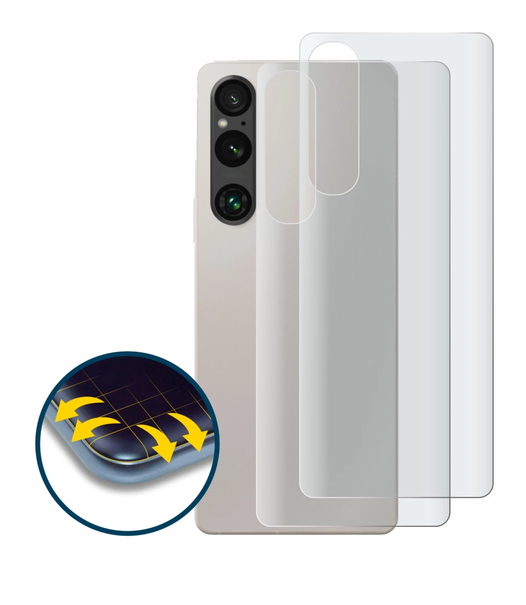 Image of the device Sony Xperia 1 V (Back) with a wide variety of screen protectors.