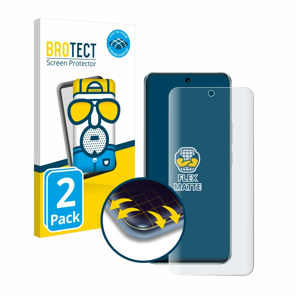 Front side of a product packaging with the brand logo BROTECT. Next to it is the device Honor 90 shown with the corresponding 