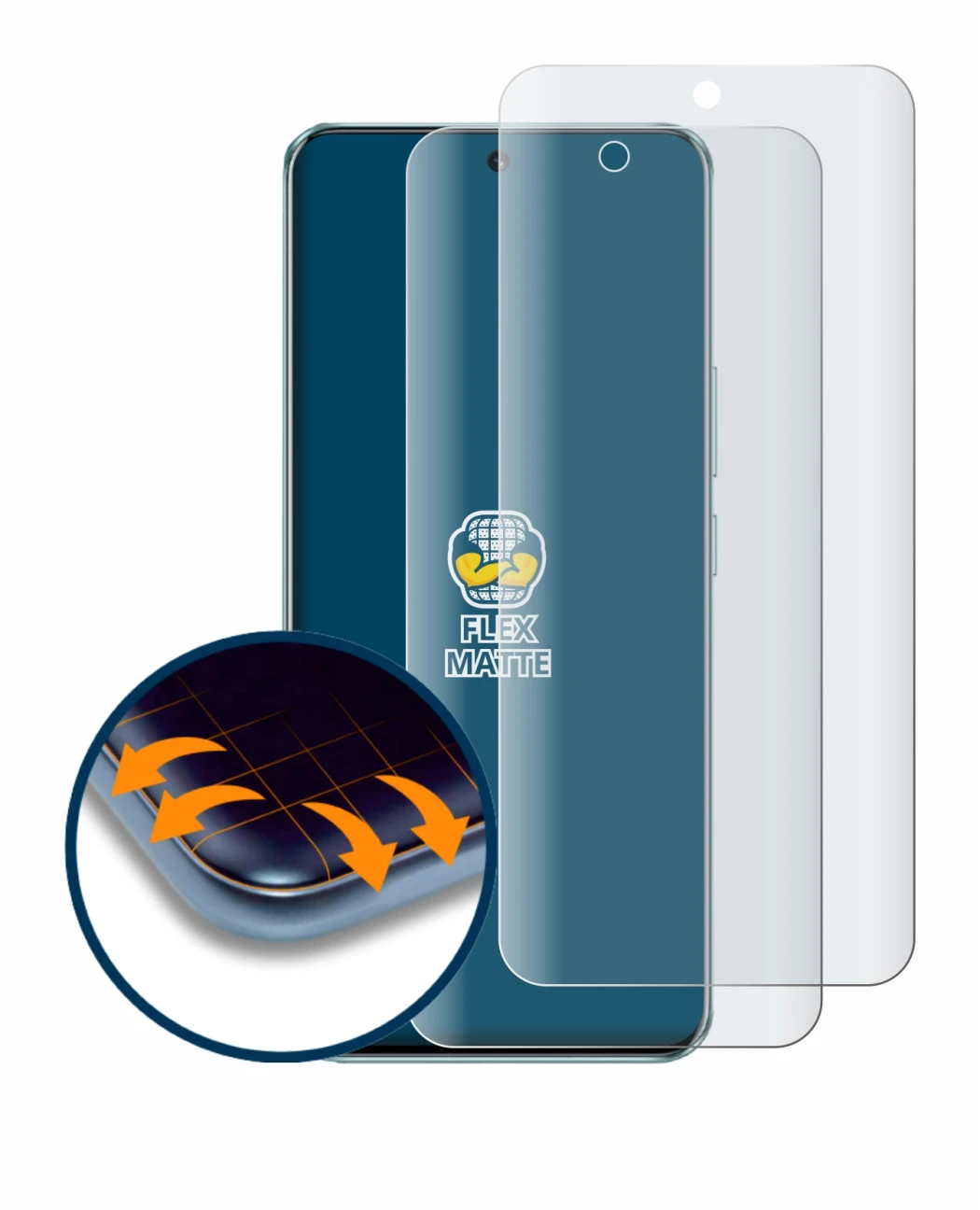 Image of the device Honor 90 with a wide variety of screen protectors.