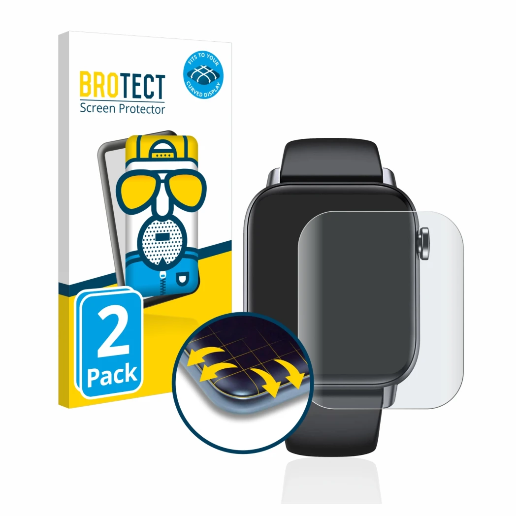 Front side of a product packaging with the brand logo BROTECT. Next to it is the device Levowatch Doitx 2 shown with the corre