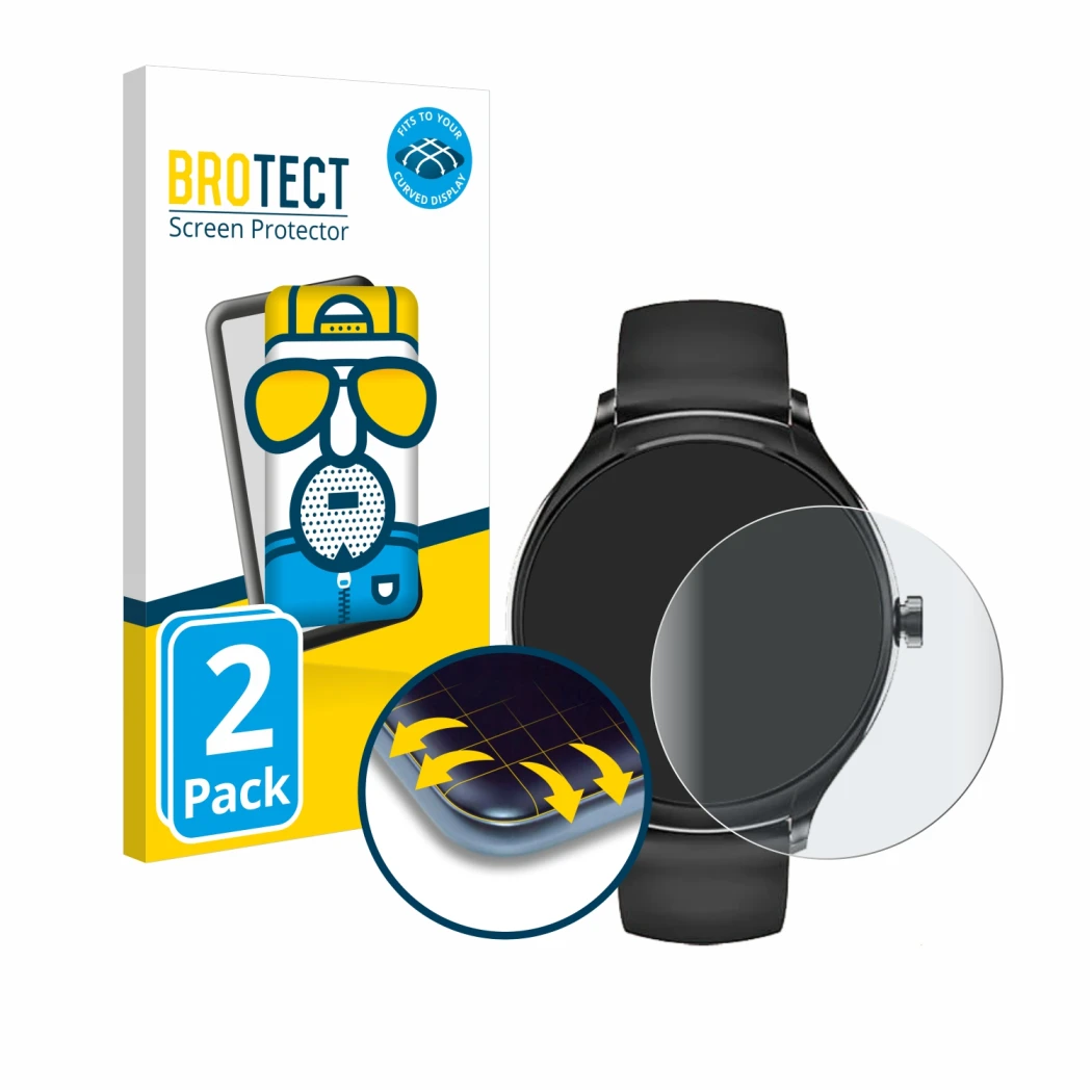 Front side of a product packaging with the brand logo BROTECT. Next to it is the device Pireware Harmony 4 shown with the corr