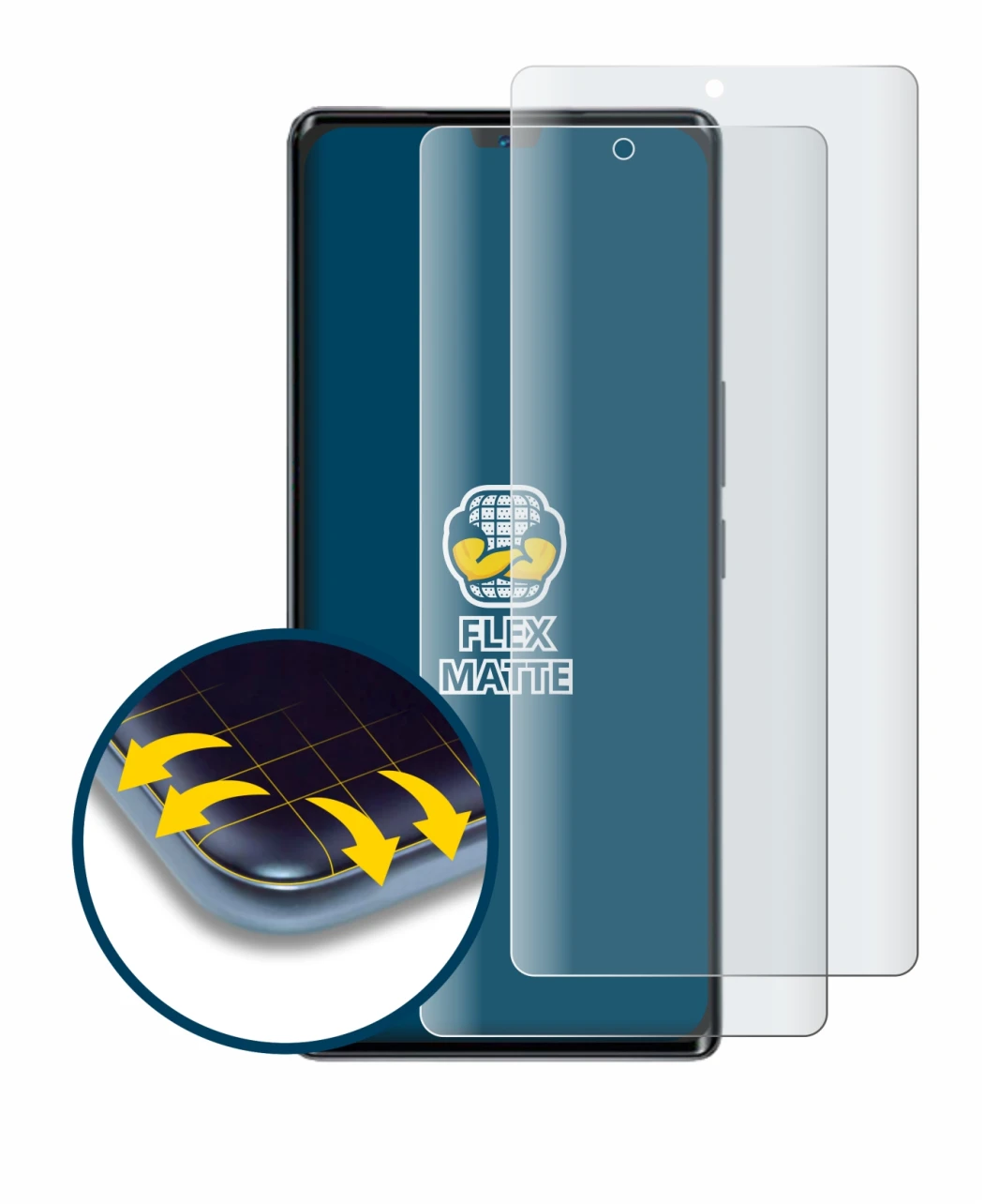 Image of the device Blackview A200 Pro with a wide variety of screen protectors.