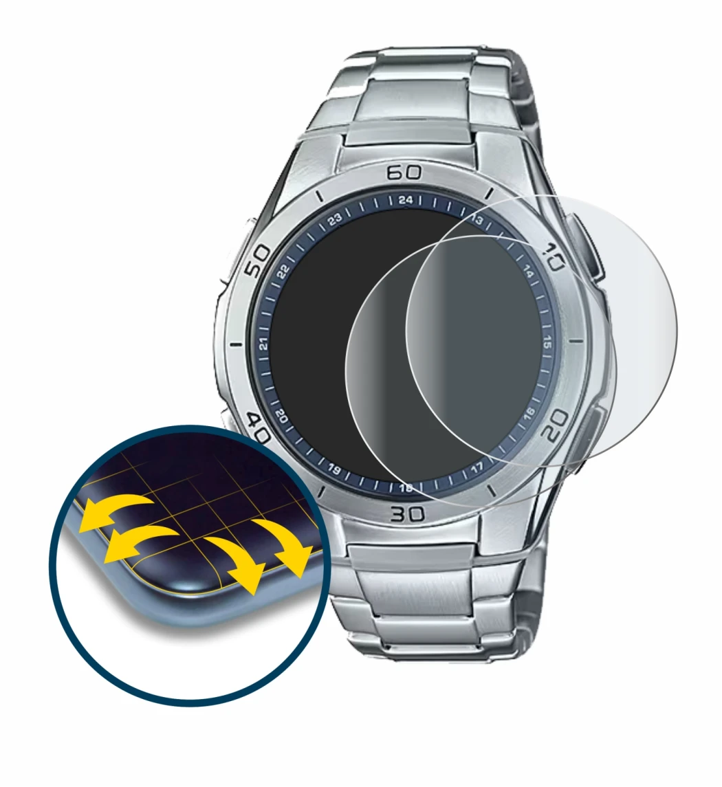 Image of the device Casio WVA-M650D-2A with a wide variety of screen protectors.