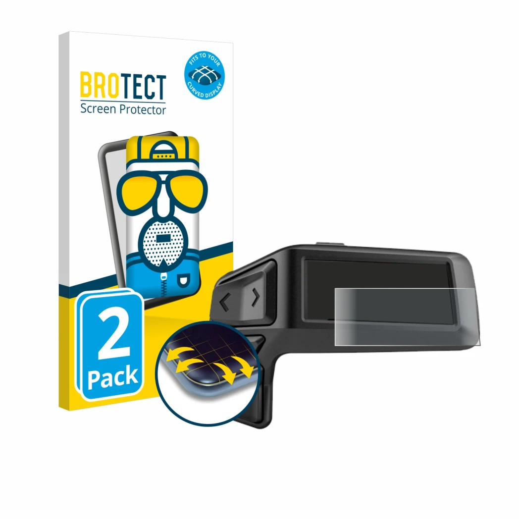 Front side of a product packaging with the brand logo BROTECT. Next to it is the device Bosch Purion 200 shown with the corres