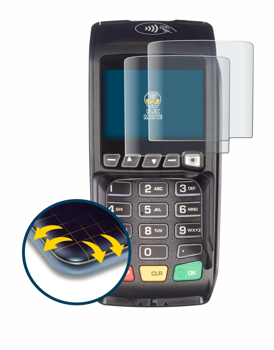 Image of the device ingenico Desk/3500 with a wide variety of screen protectors.