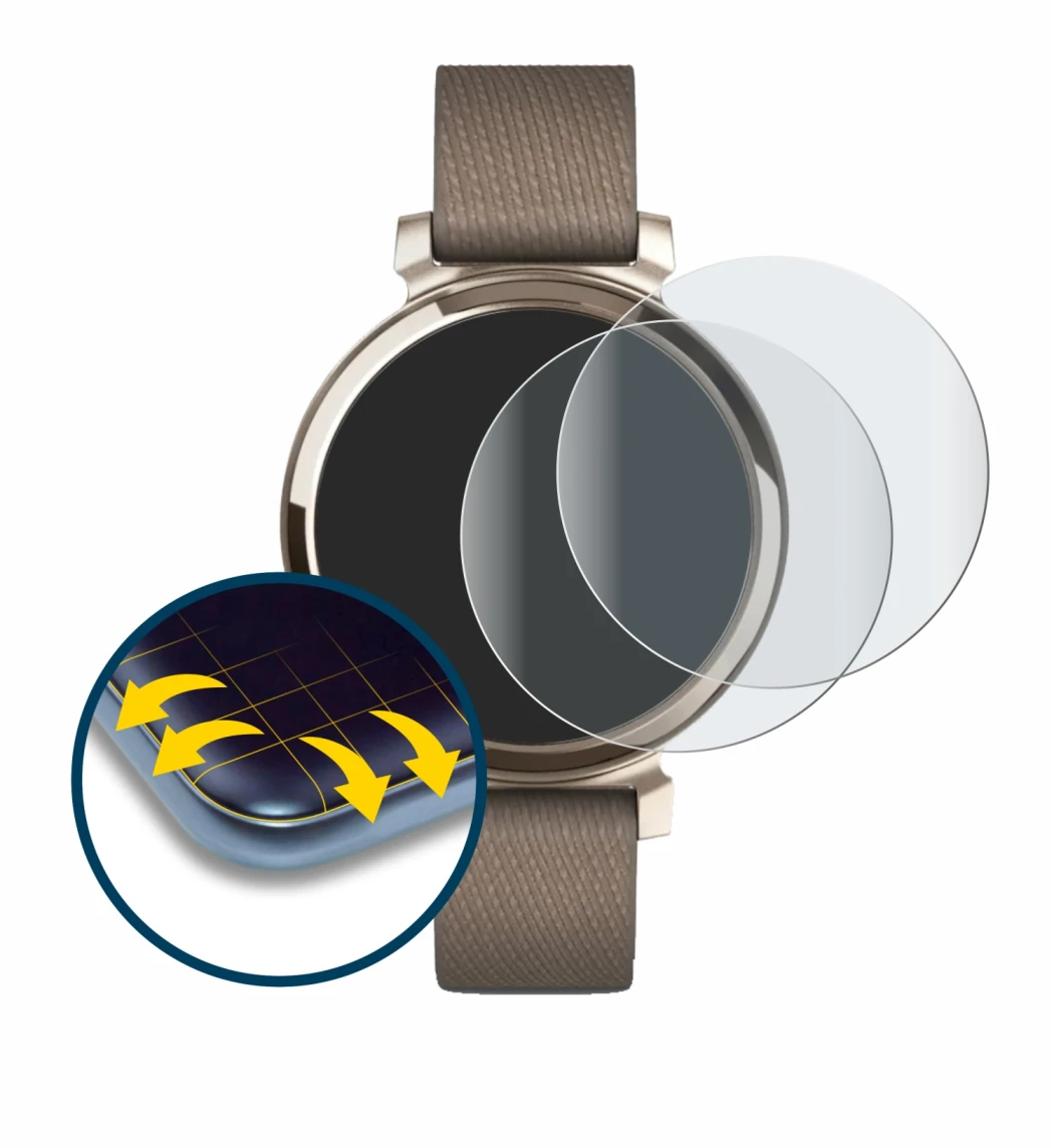 Image of the device Garmin Lily 2 with a wide variety of screen protectors.