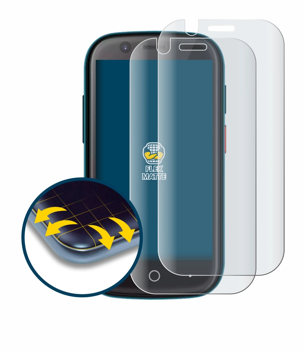 Image of the device Unihertz Jelly 2E with a wide variety of screen protectors.