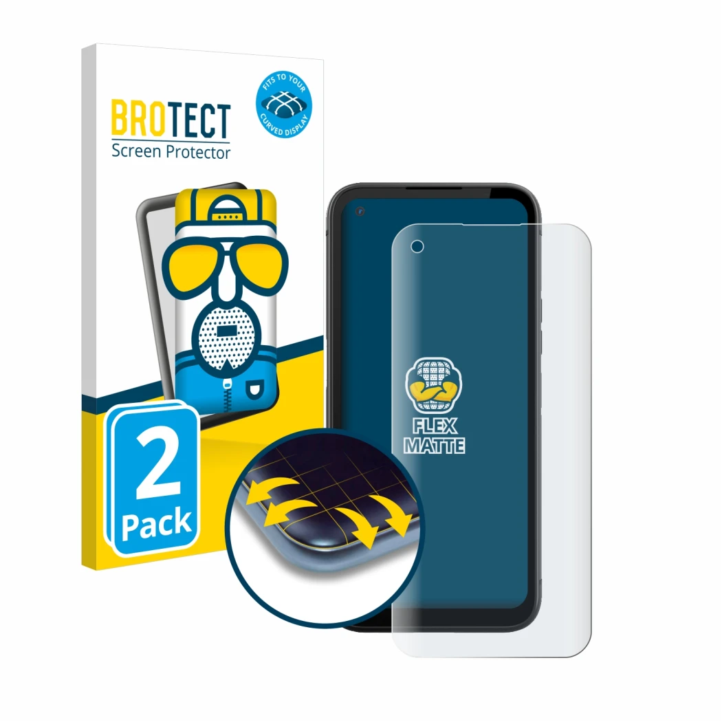 Front side of a product packaging with the brand logo BROTECT. Next to it is the device Gigaset GX6 Pro shown with the corresp