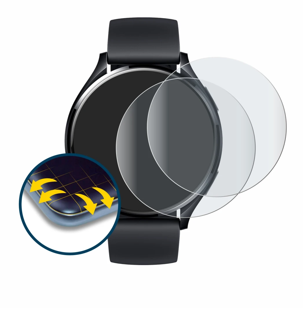 Image of the device Xiaomi Watch 2 with a wide variety of screen protectors.