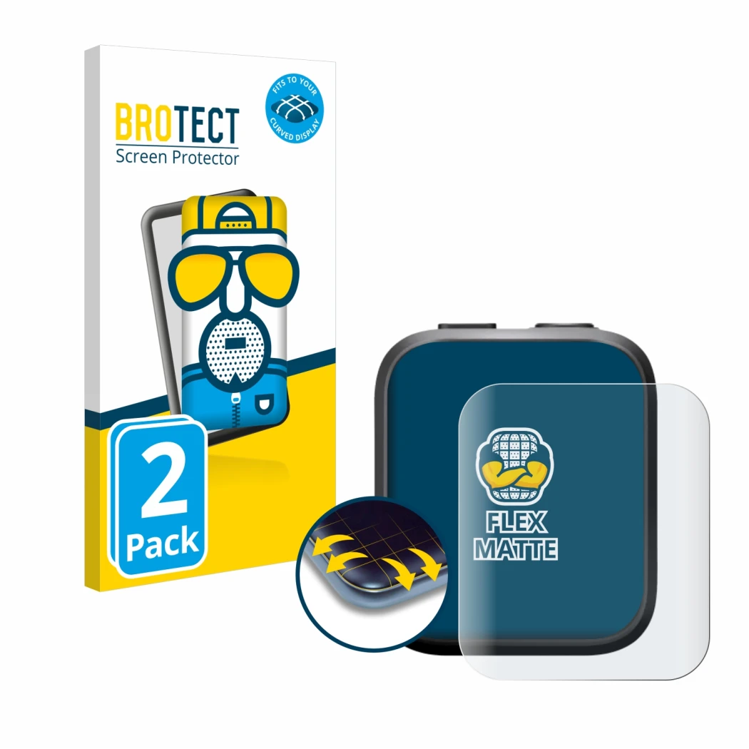 Front side of a product packaging with the brand logo BROTECT. Next to it is the device Insta360 GPS preview remote shown with