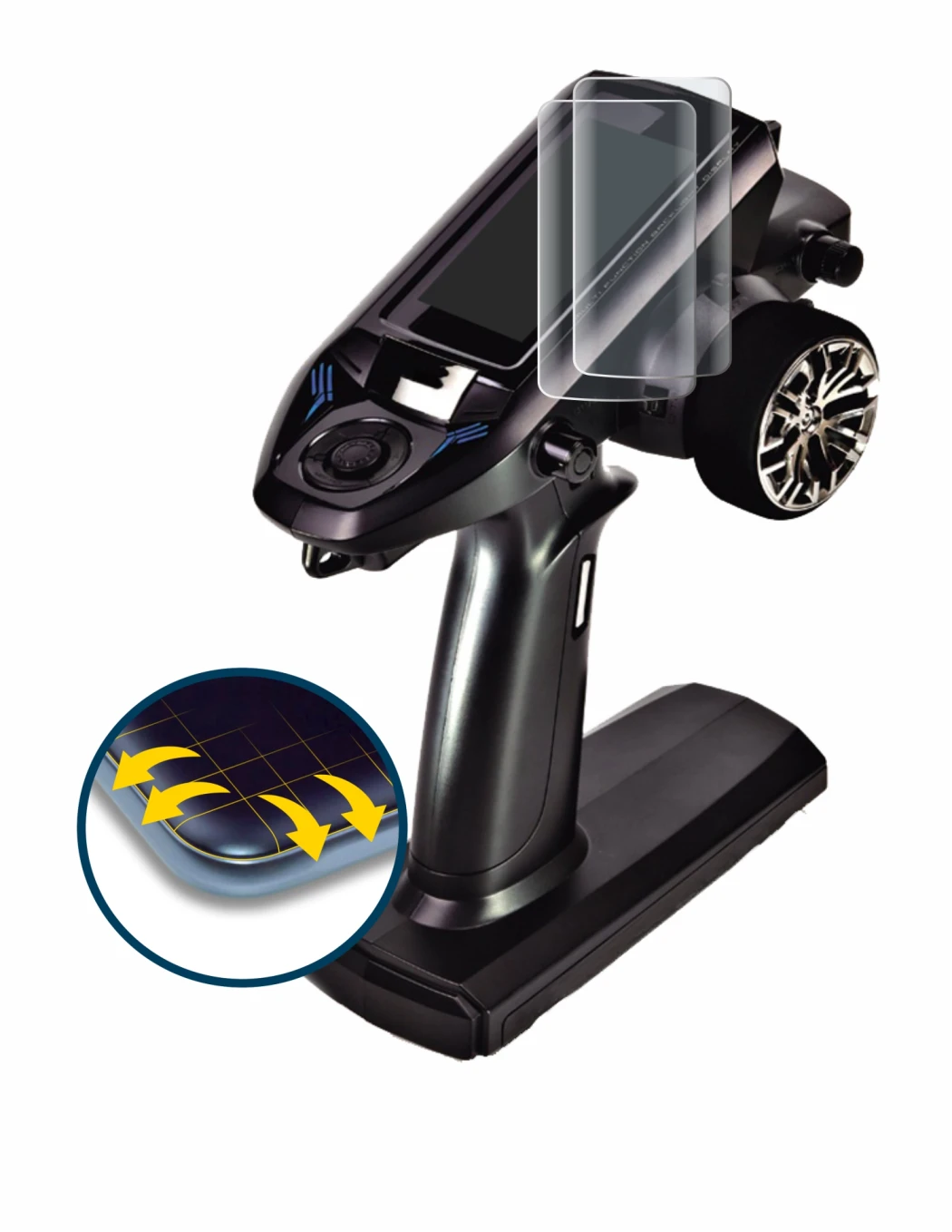 Image of the device Futaba T4PM Plus with a wide variety of screen protectors.