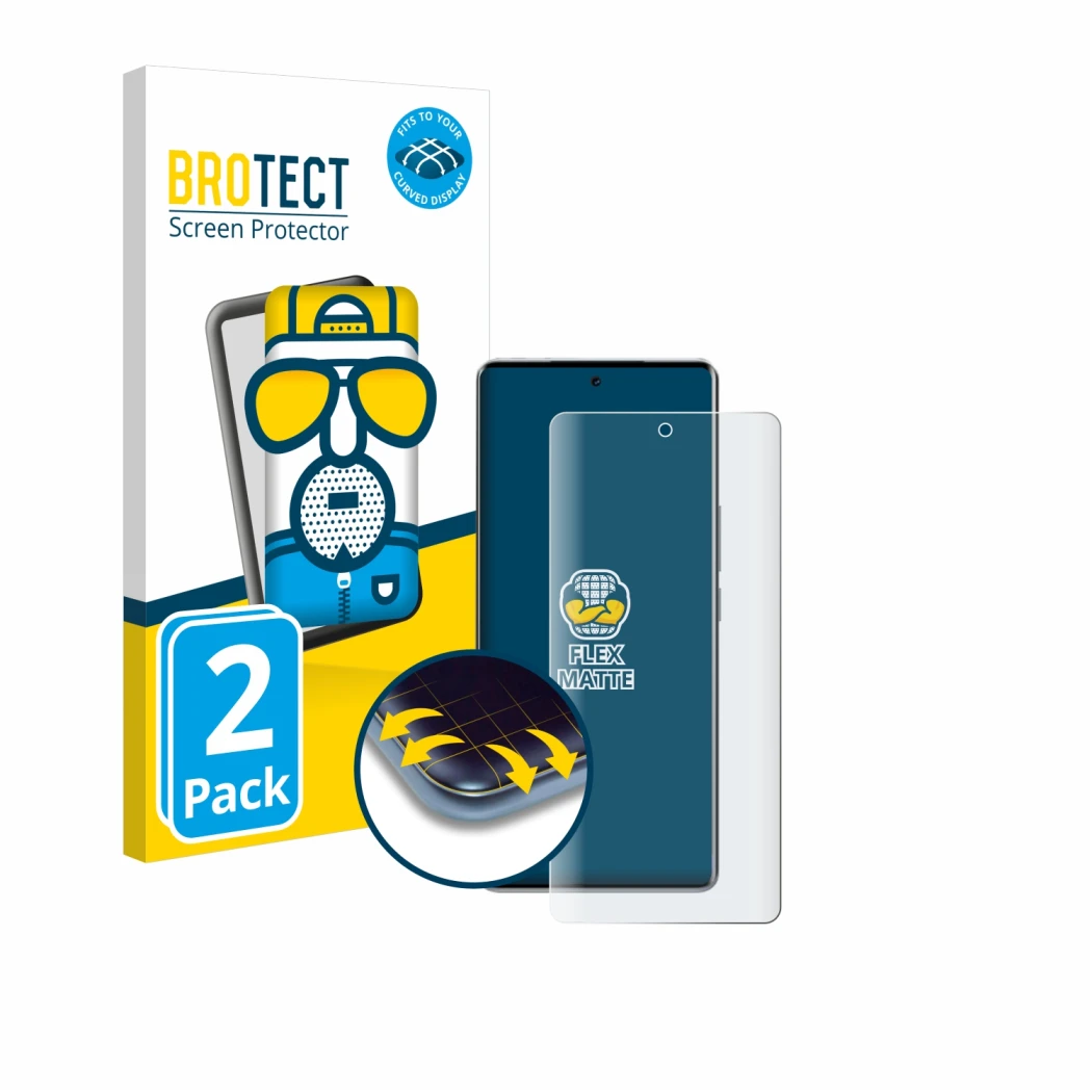Front side of a product packaging with the brand logo BROTECT. Next to it is the device Vivo V40 shown with the corresponding