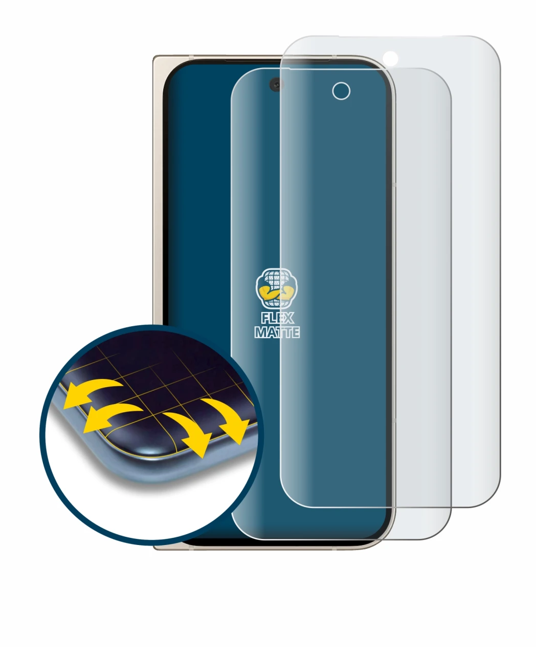 Image of the device Google Pixel 9 Pro Fold with a wide variety of screen protectors.