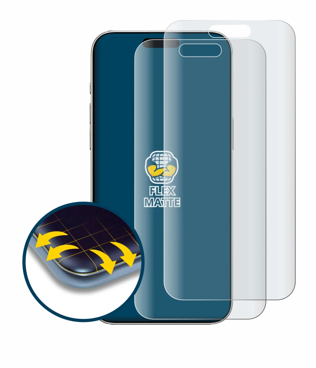 Image of the device Apple iPhone 16 with a wide variety of screen protectors.