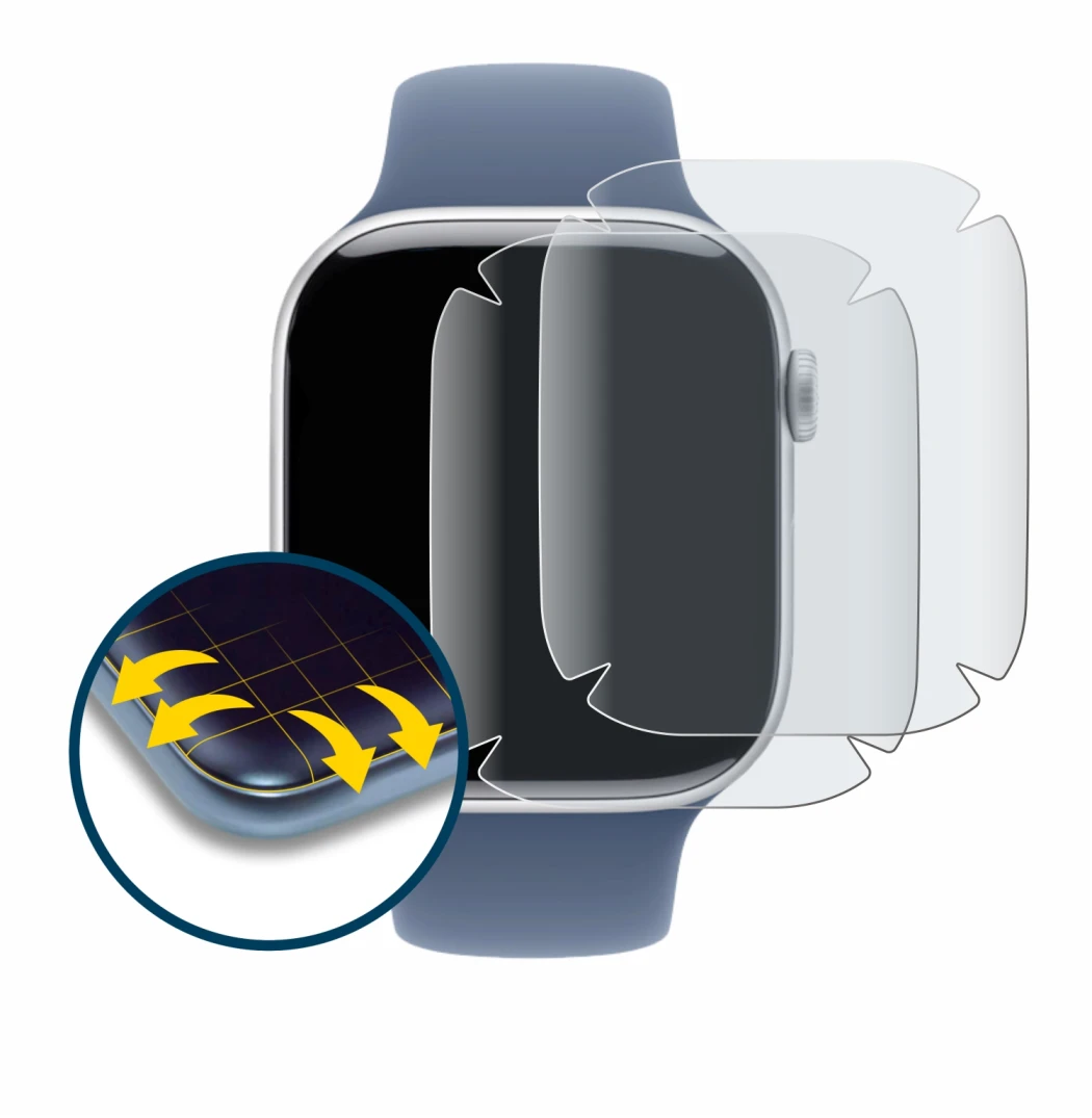 Image of the device Apple Watch Series 10 (46 mm) with a wide variety of screen protectors.