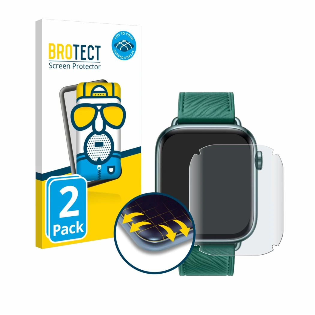Front side of a product packaging with the brand logo BROTECT. Next to it is the device Honor Watch 5 shown with the correspon