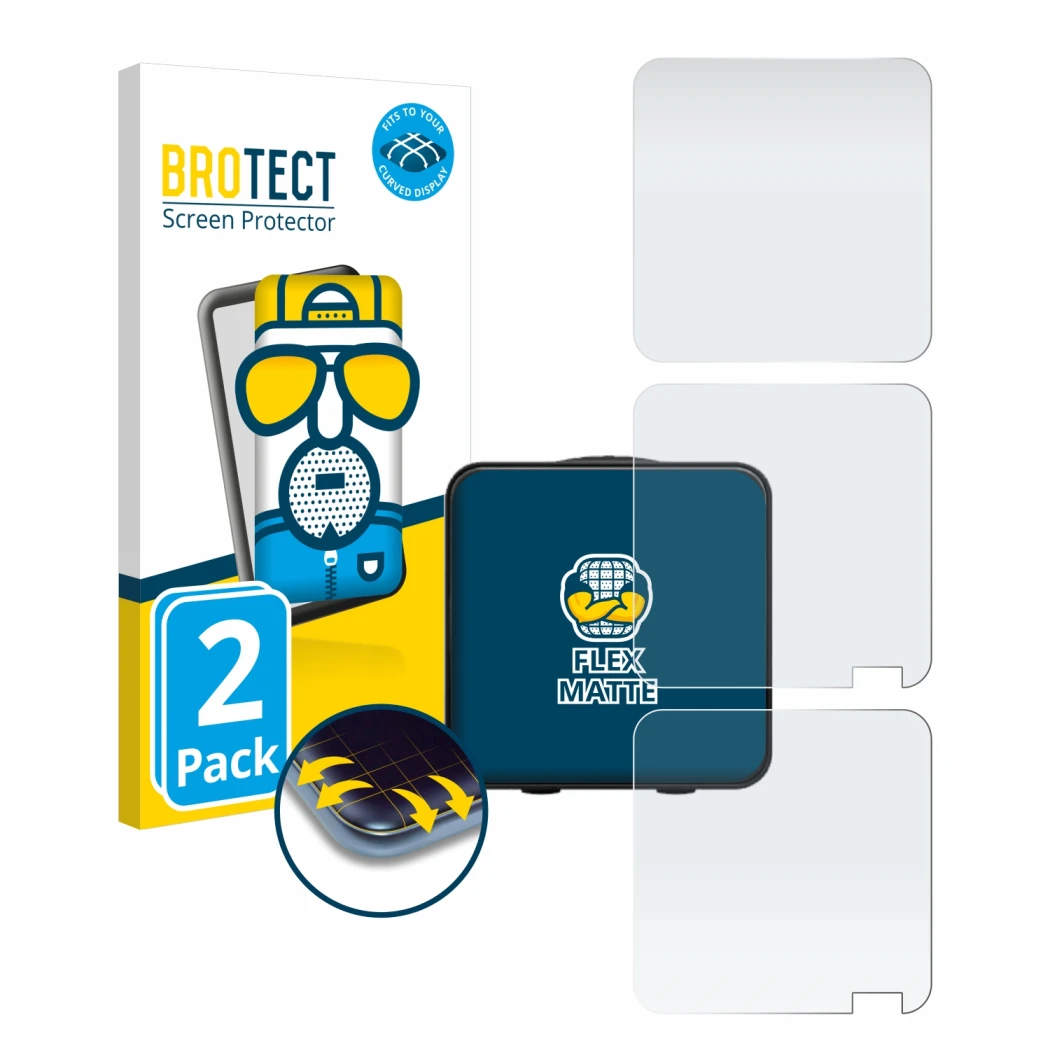 Front side of a product packaging with the brand logo BROTECT. Next to it is the device Rode Wireless Pro shown with the corre