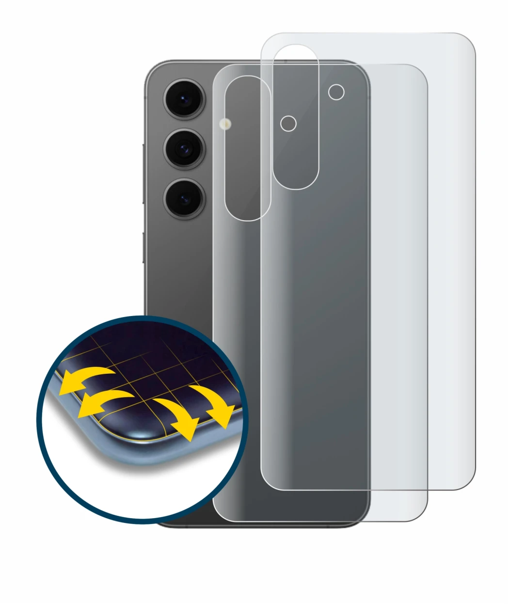 Image of the device Samsung Galaxy S24 FE (Back) with a wide variety of screen protectors.