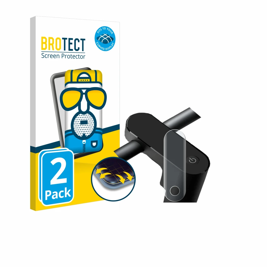 Front side of a product packaging with the brand logo BROTECT. Next to it is the device Xiaomi Electronic Scooter 4 Pro Max (2