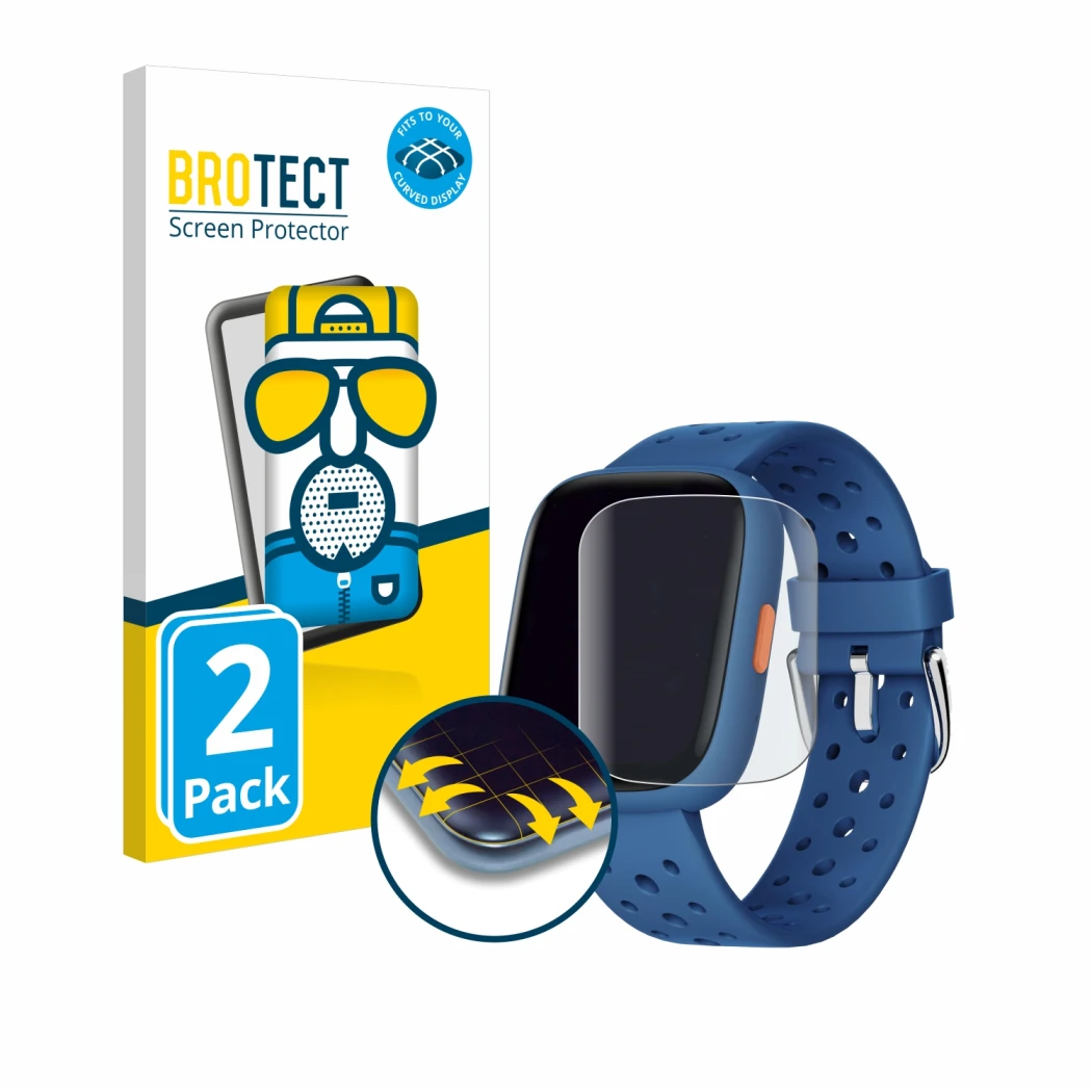 Front side of a product packaging with the brand logo BROTECT. Next to it is the device Biggerfive BW02 shown with the corresp