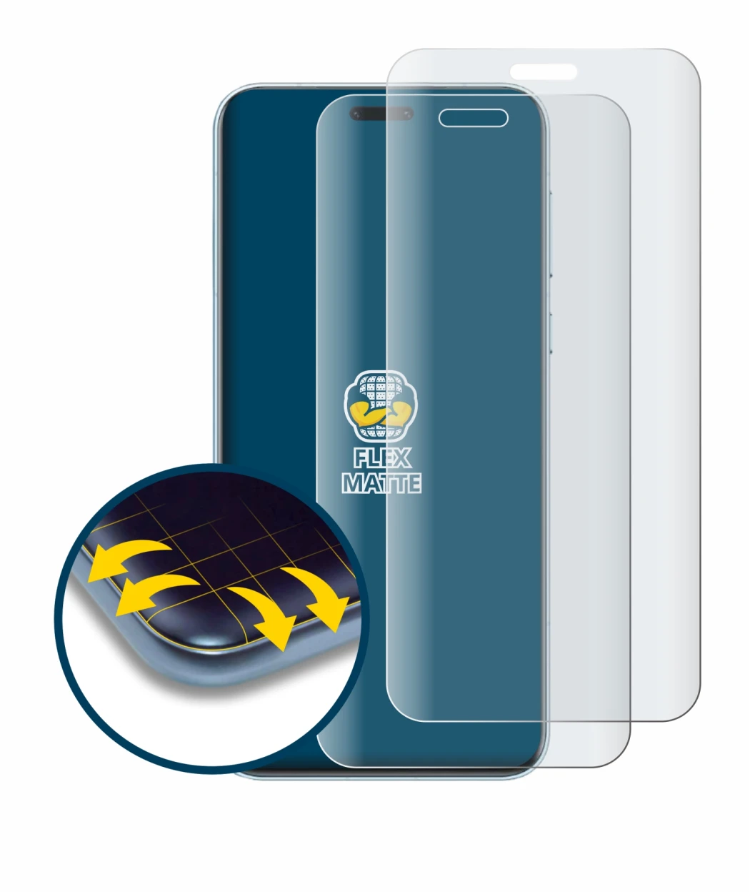 Image of the device Honor Magic 7 Pro with a wide variety of screen protectors.