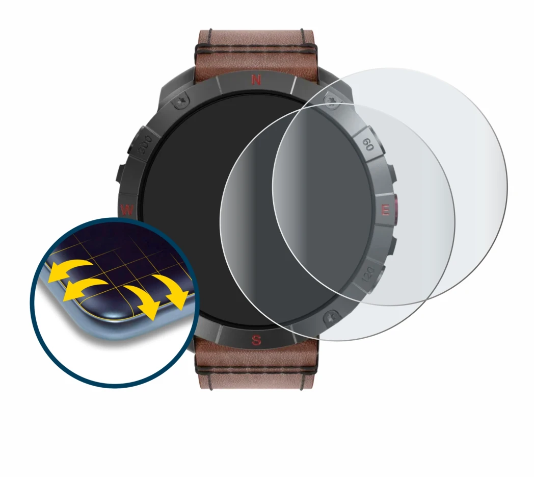 Image of the device Polar Grit X2 Pro Titan with a wide variety of screen protectors.