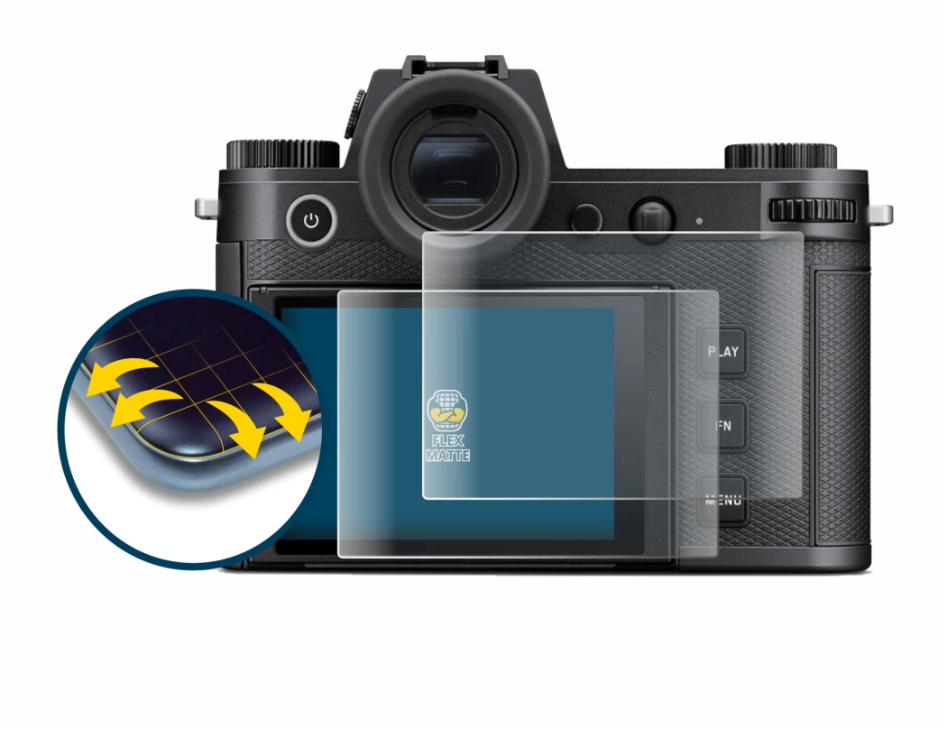 Image of the device Leica SL3-S with a wide variety of screen protectors.