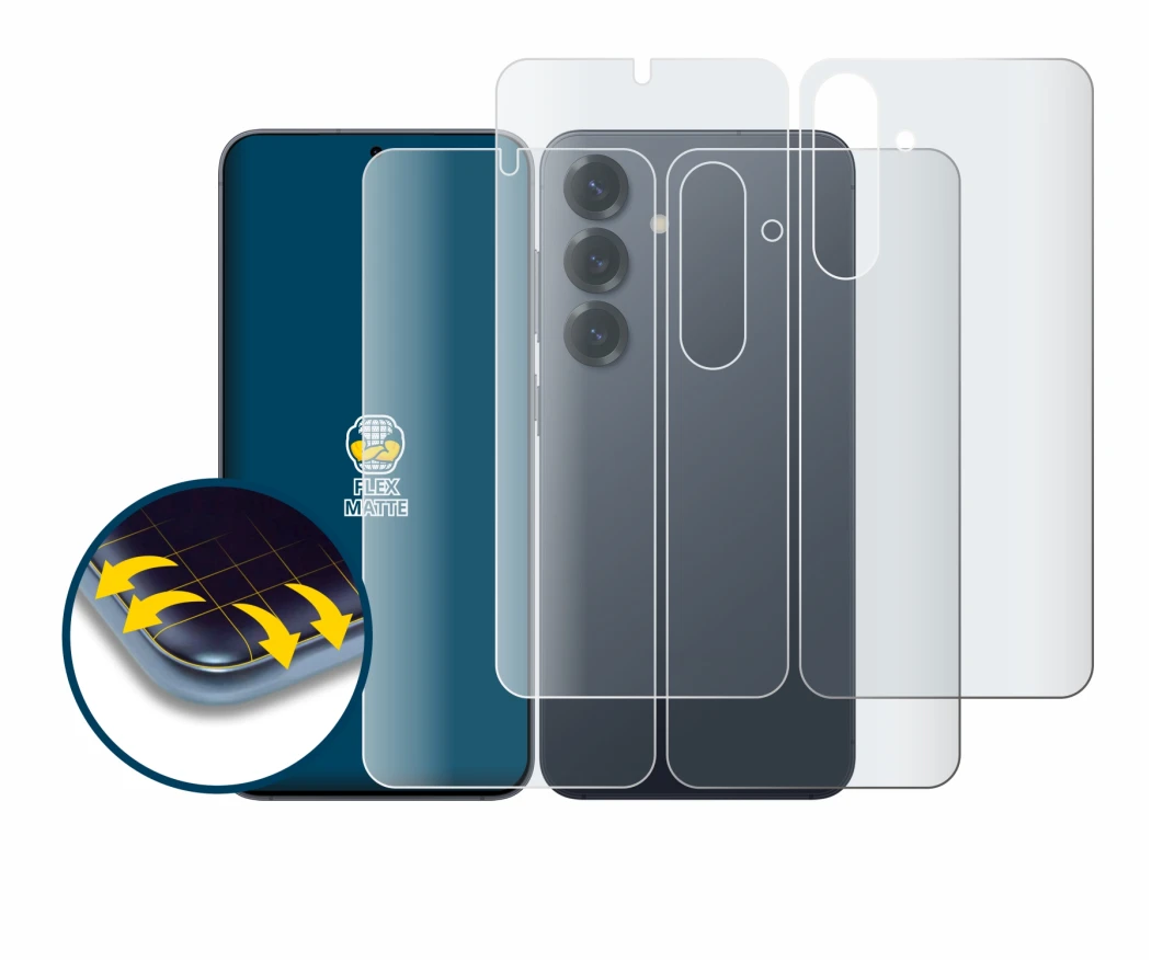 Image of the device Samsung Galaxy S25 Plus (Front+Back) with a wide variety of screen protectors.
