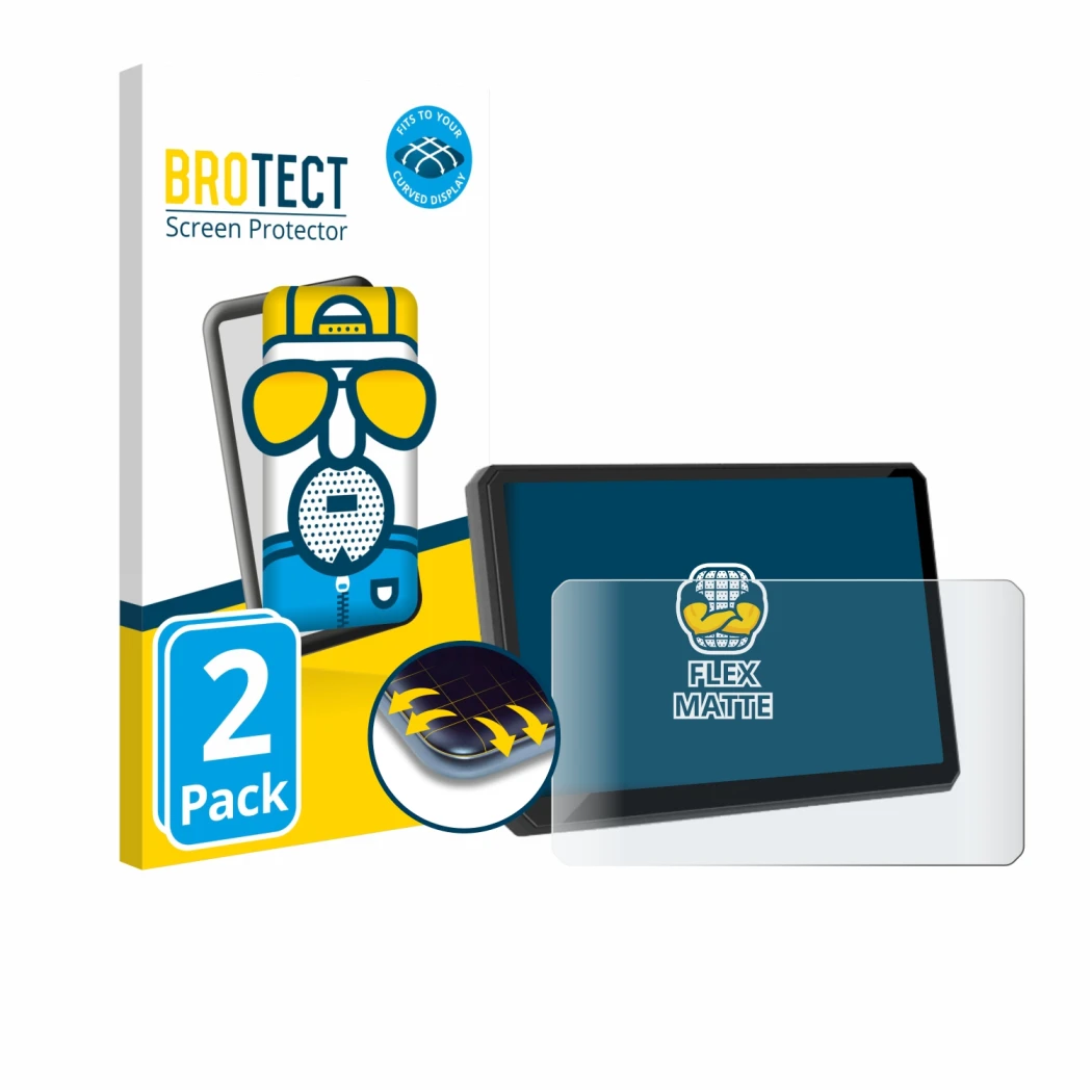 Front side of a product packaging with the brand logo BROTECT. Next to it is the device Carpuride W702BS 7