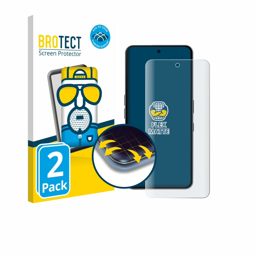 Front side of a product packaging with the brand logo BROTECT. Next to it is the device Nothing Phone (3a) Pro shown with the 