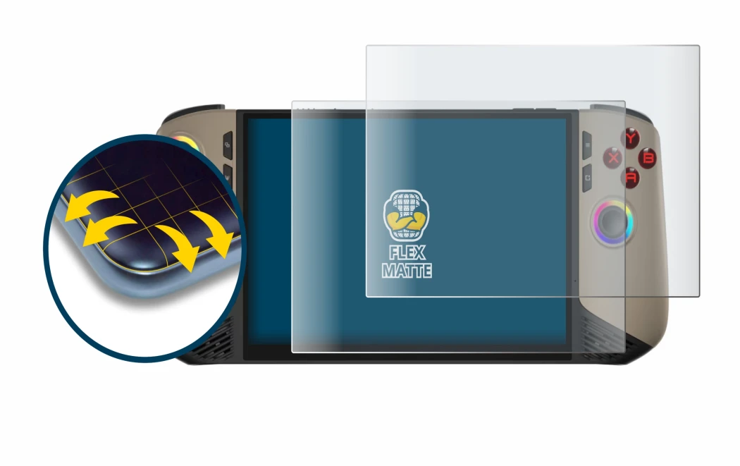 Image of the device MSI Claw 8 AI+ with a wide variety of screen protectors.