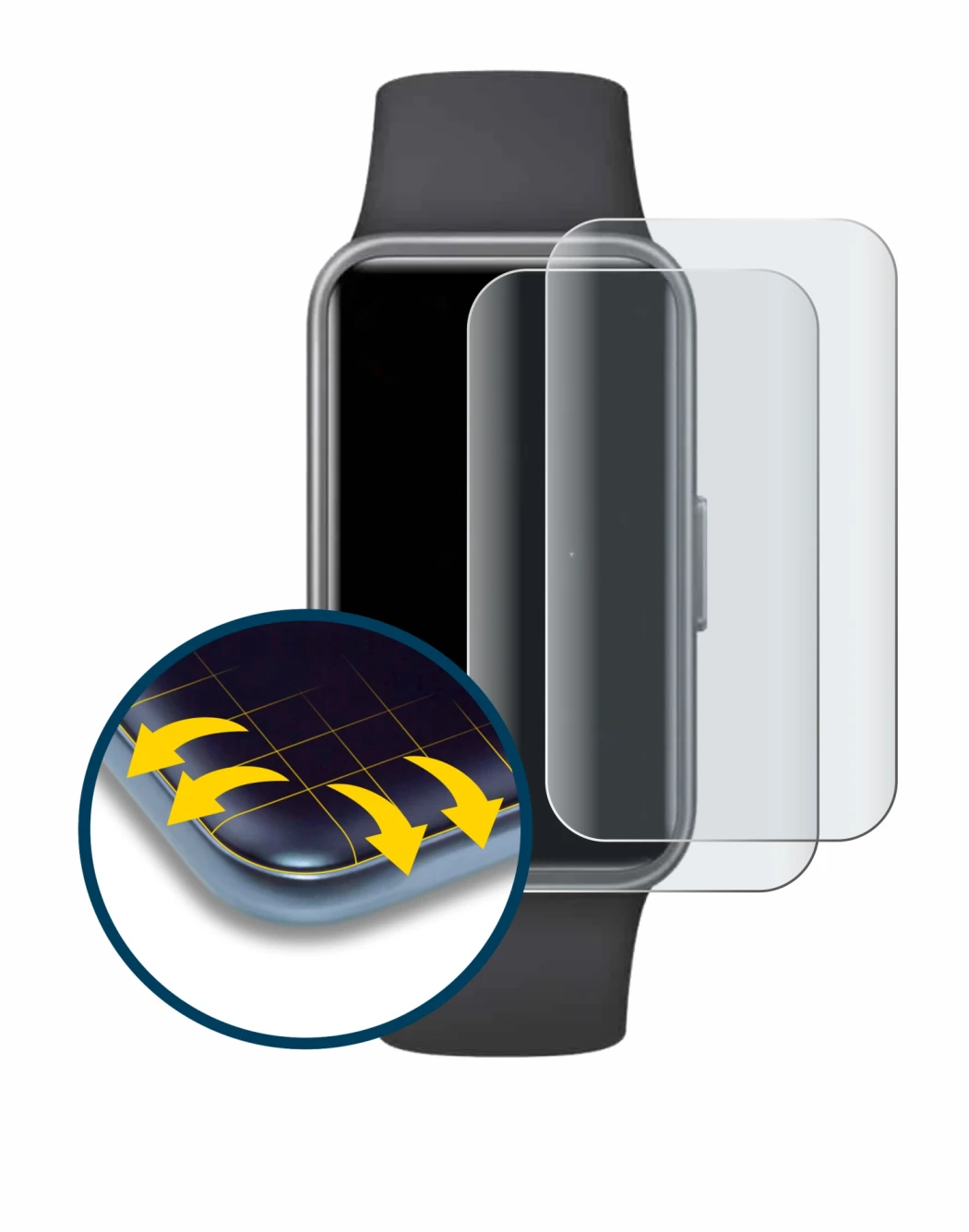 Image of the device Huawei Band 10 with a wide variety of screen protectors.