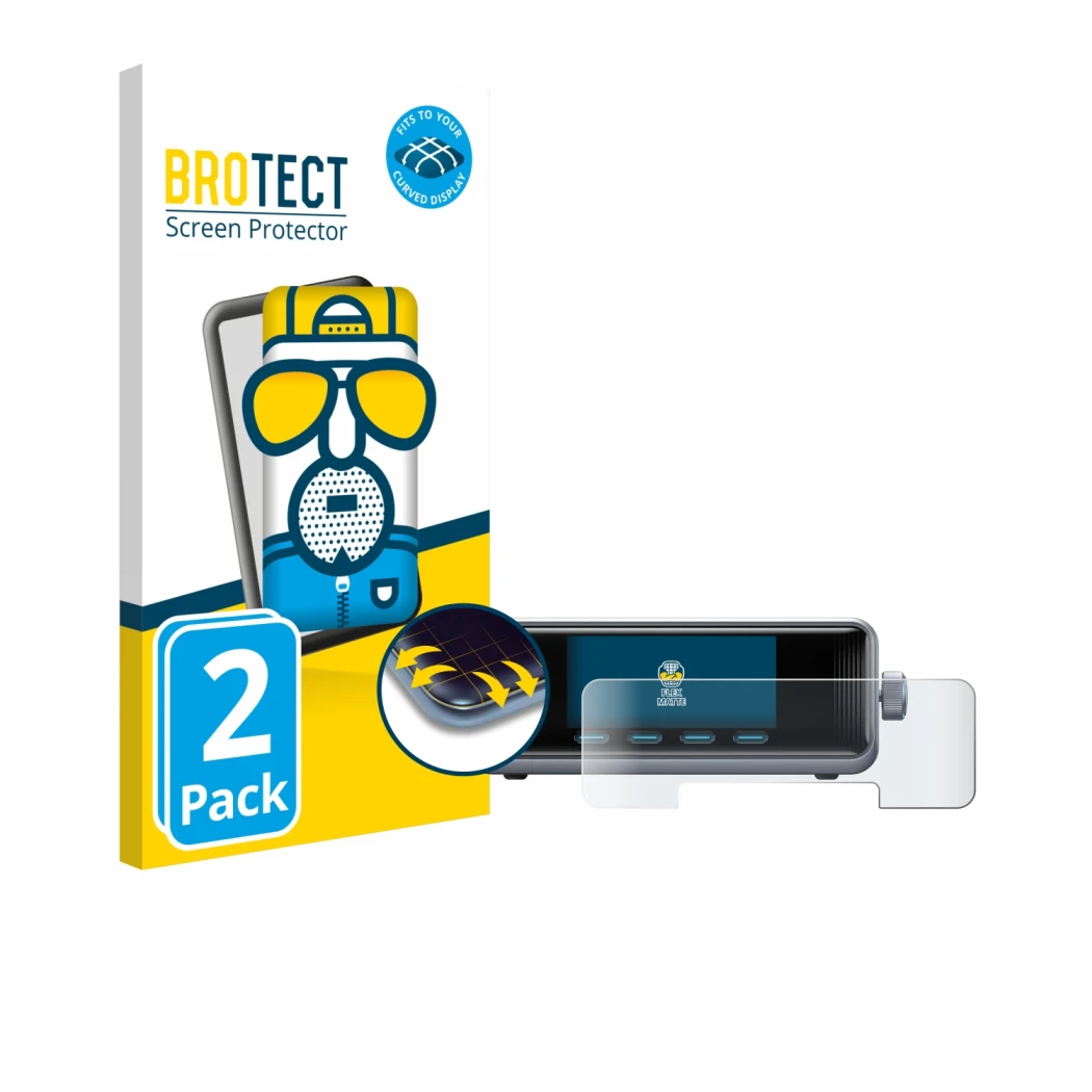 Front side of a product packaging with the brand logo BROTECT. Next to it is the device Anker Prime 250 W GaNPrime shown with