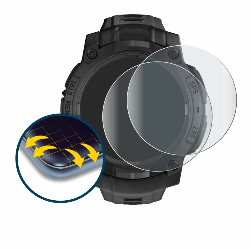 Image of the device Garmin Instinct 3 Solar Tactical Edition (45 mm) with a wide variety of screen protectors.