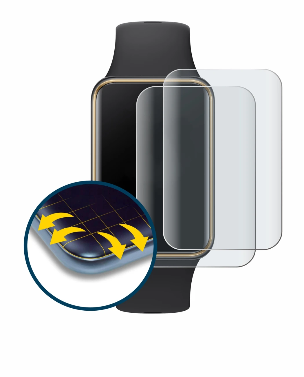 Image of the device Honor Band 10 with a wide variety of screen protectors.