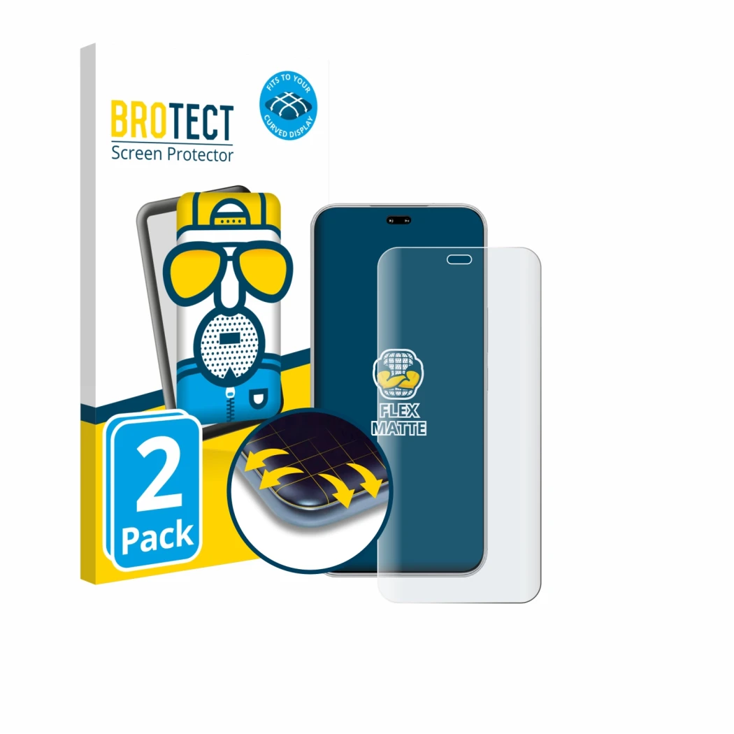 Front side of a product packaging with the brand logo BROTECT. Next to it is the device Honor 400 Pro shown with the correspon