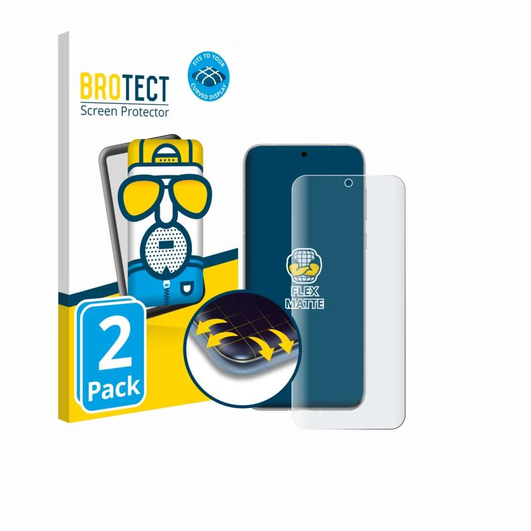 Front side of a product packaging with the brand logo BROTECT. Next to it is the device Huawei Pura 80 Ultra shown with the co