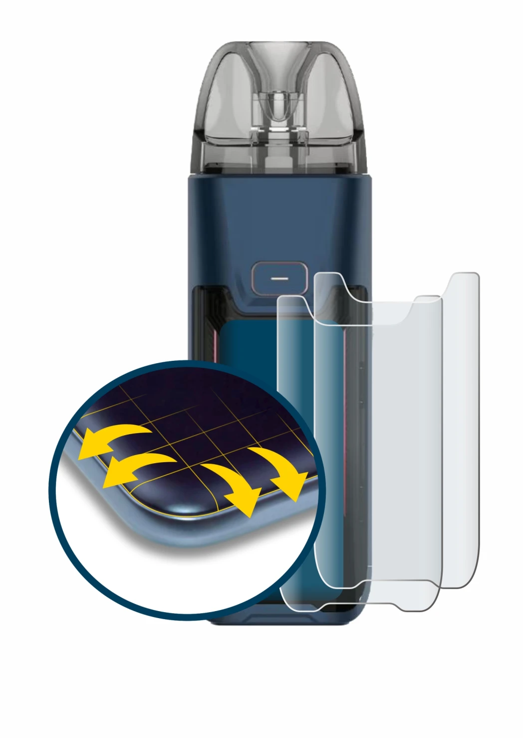 Image of the device Vaporesso Luxe XR Max 2 with a wide variety of screen protectors.