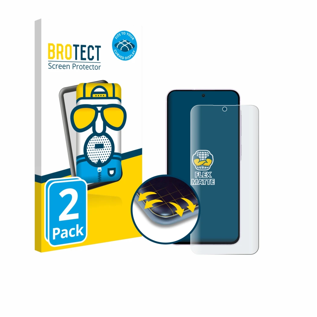 Front side of a product packaging with the brand logo BROTECT. Next to it is the device Samsung Galaxy A56 5G (case-friendly)