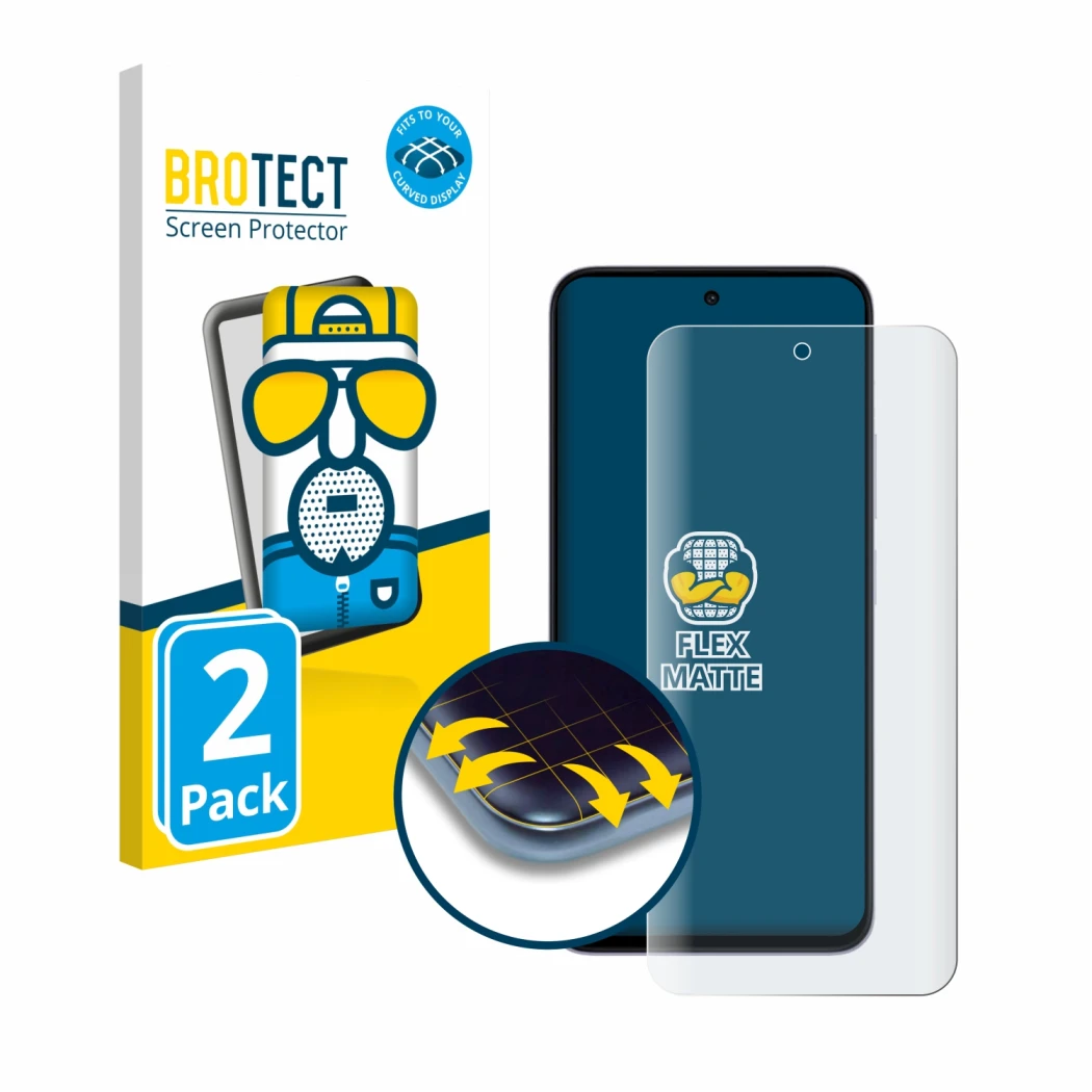 Front side of a product packaging with the brand logo BROTECT. Next to it is the device Xiaomi Redmi 15 shown with the corresp