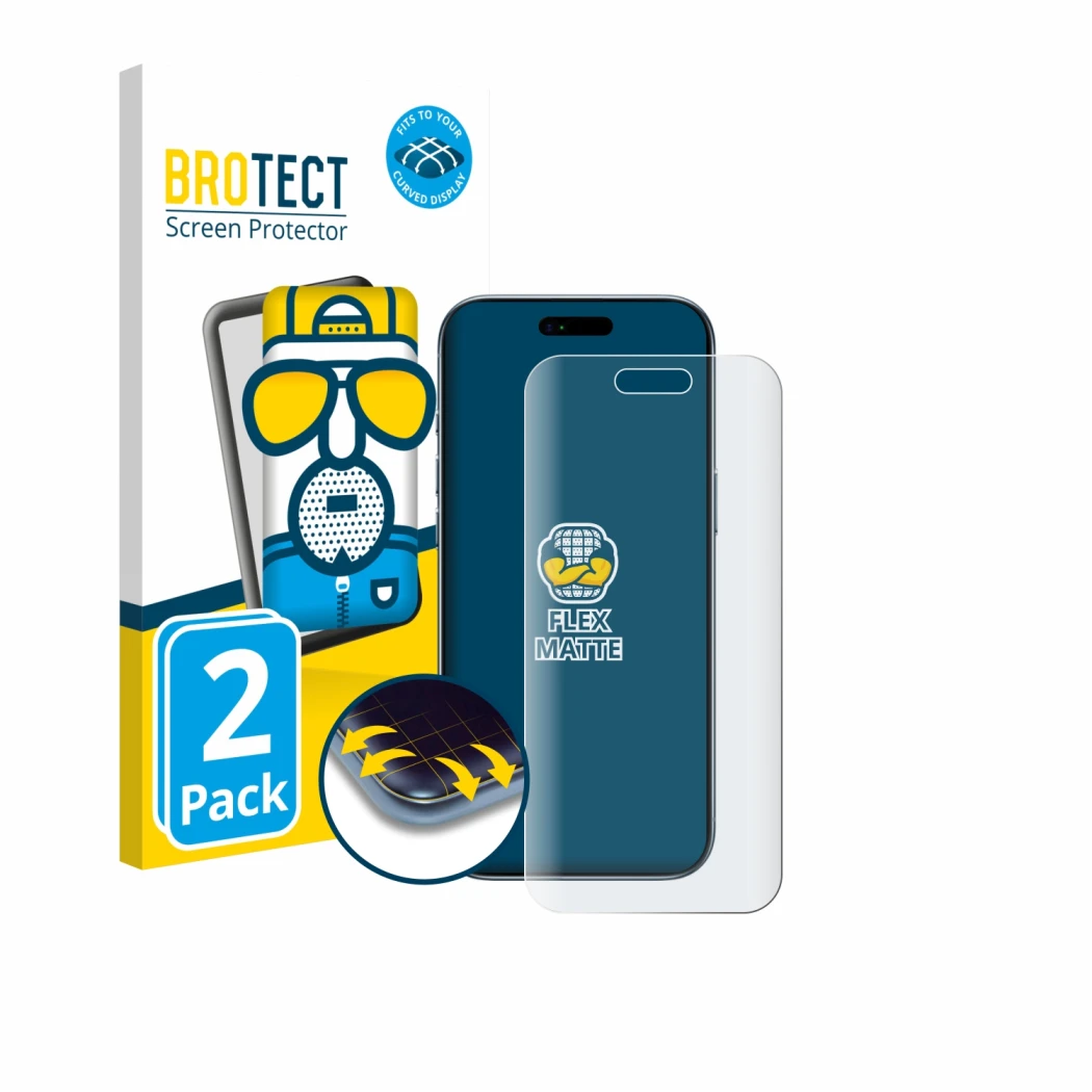 Front side of a product packaging with the brand logo BROTECT. Next to it is the device Apple iPhone Air shown with the corres