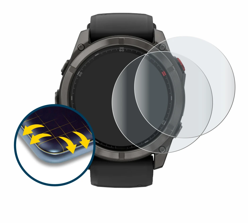 Image of the device Garmin Fenix 8 Pro AMOLED (51 mm) with a wide variety of screen protectors.