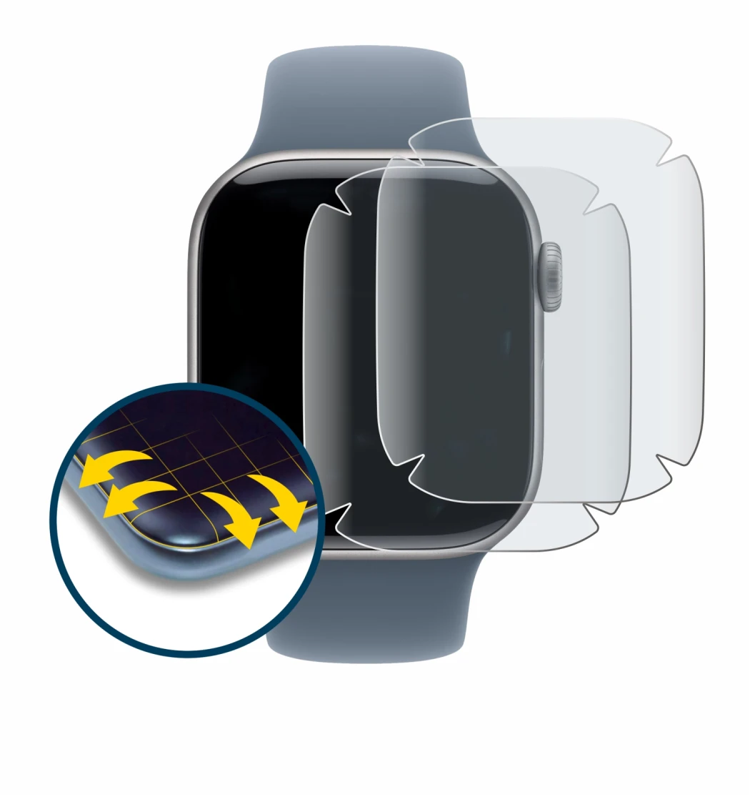 Image of the device Apple Watch Series 11 (42 mm) with a wide variety of screen protectors.