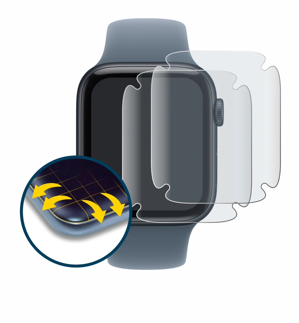 Image of the device Apple Watch SE 3 (44 mm) with a wide variety of screen protectors.