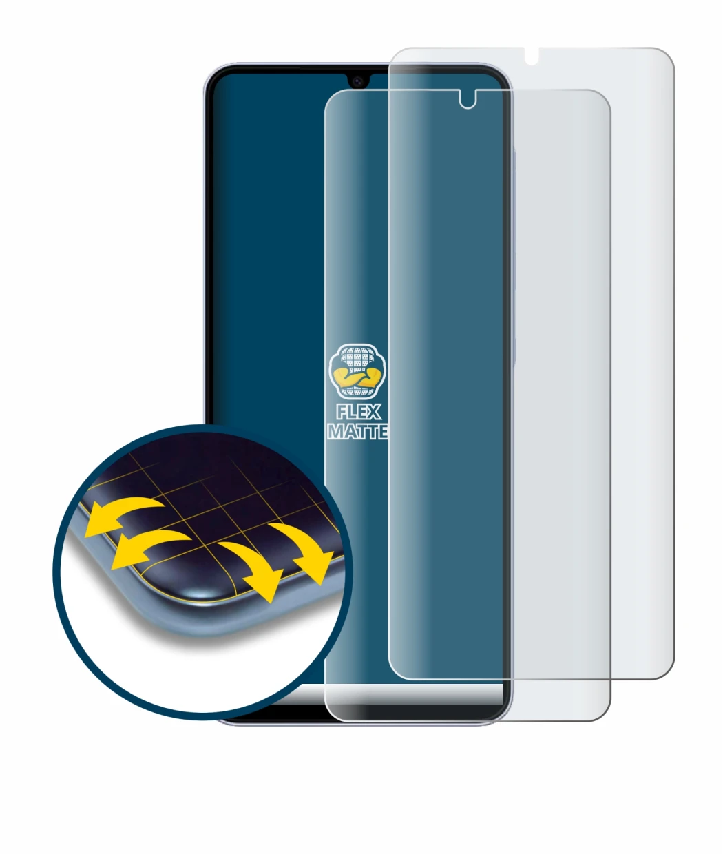 Image of the device Samsung Galaxy A07 with a wide variety of screen protectors.