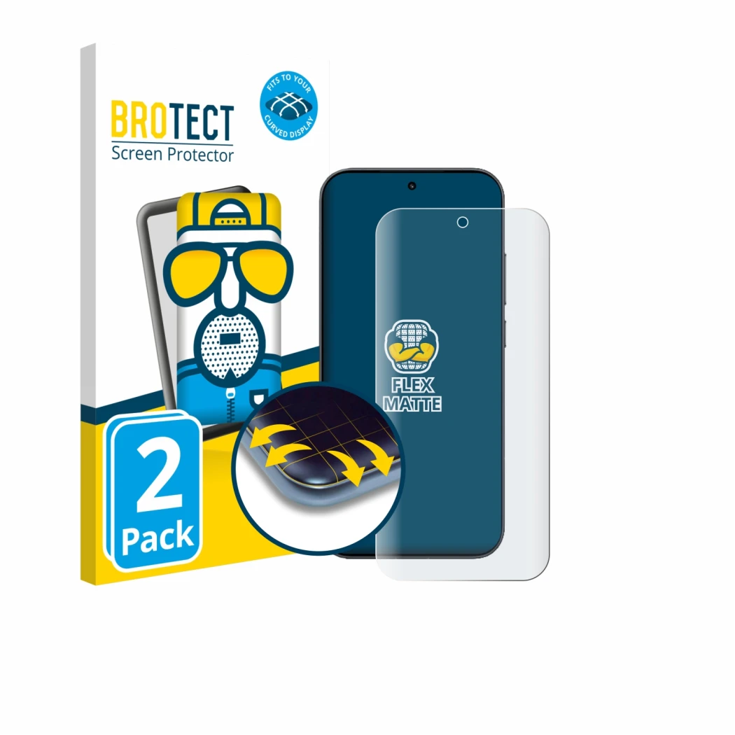 Front side of a product packaging with the brand logo BROTECT. Next to it is the device Xiaomi Redmi K90 shown with the corres