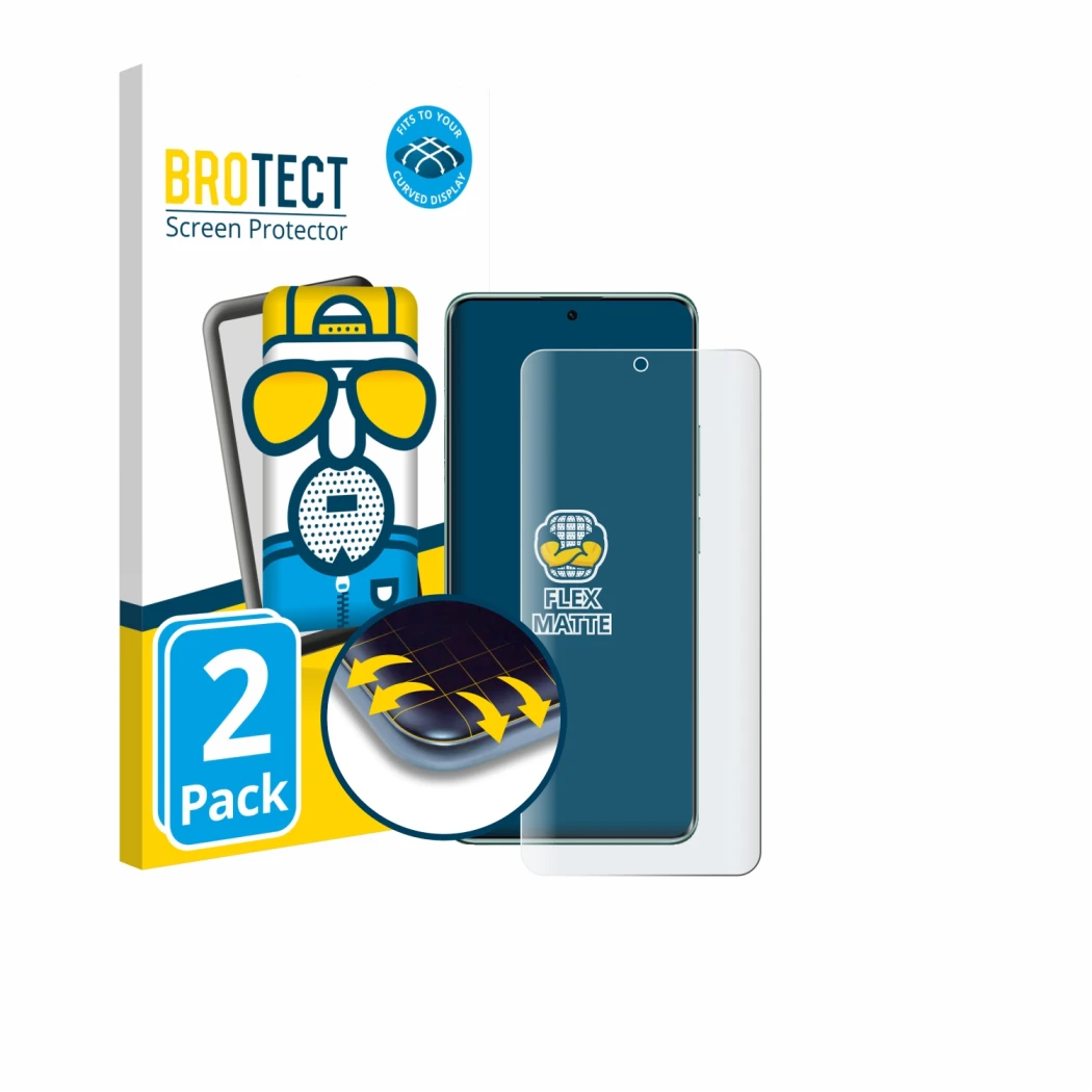 Front side of a product packaging with the brand logo BROTECT. Next to it is the device Xiaomi Redmi Note 14 Pro 4G shown with