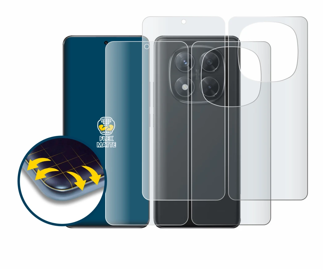 Image of the device Xiaomi Redmi Note 14 Pro 4G (Front+Back) with a wide variety of screen protectors.