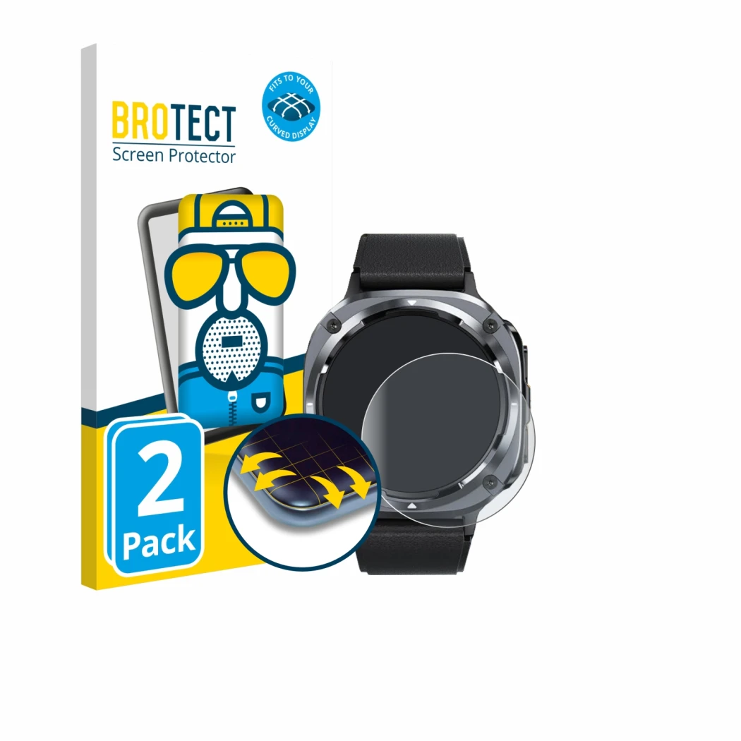 Front side of a product packaging with the brand logo BROTECT. Next to it is the device TIMU S90 1.45