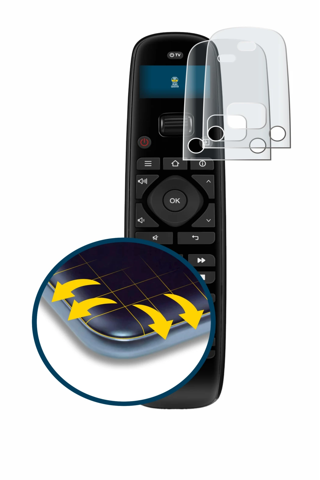 Image of the device Sofabaton U2 with a wide variety of screen protectors.